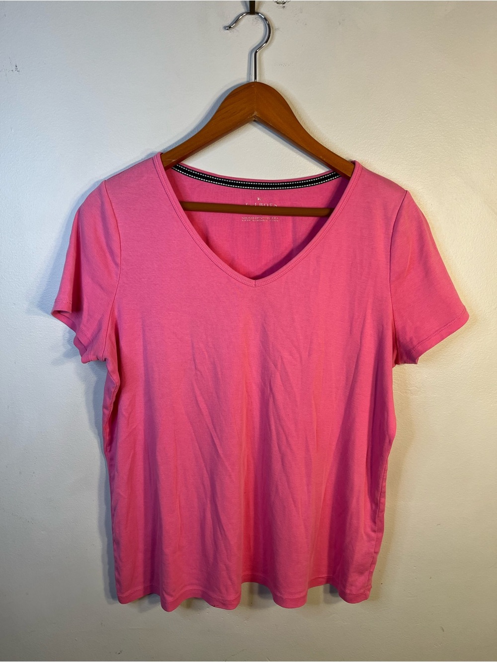 Talbots Pink V-Neck Short Sleeve Tee 100% Cotton 1X
